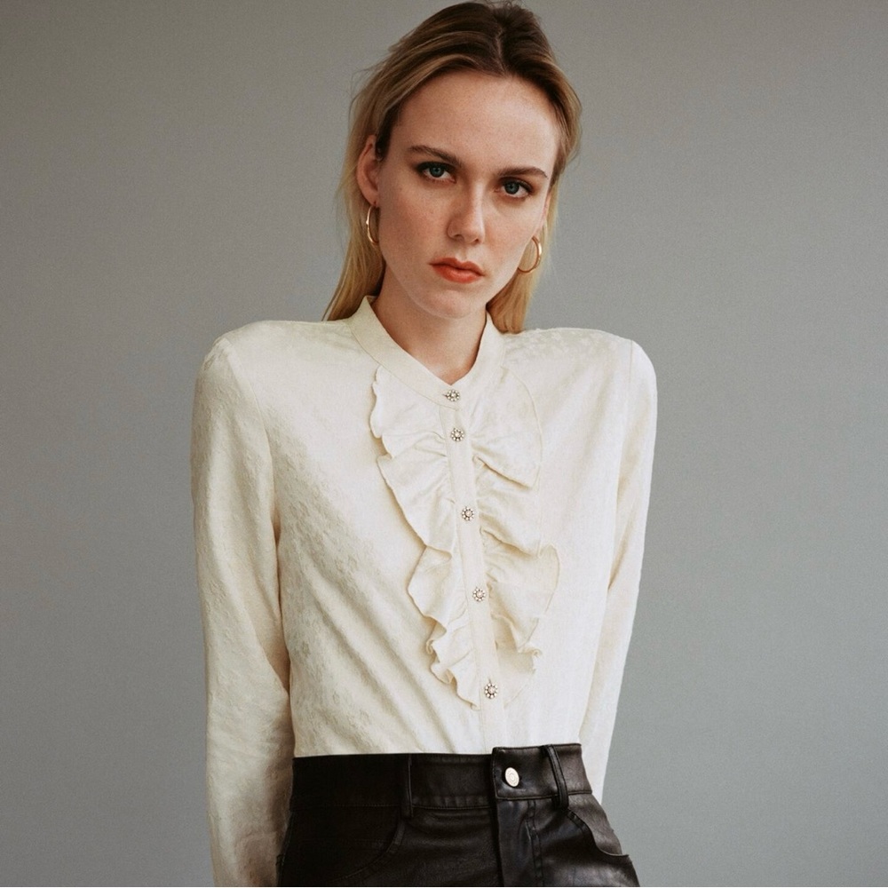 NWT Zara Jacquard Ruffle Blouse